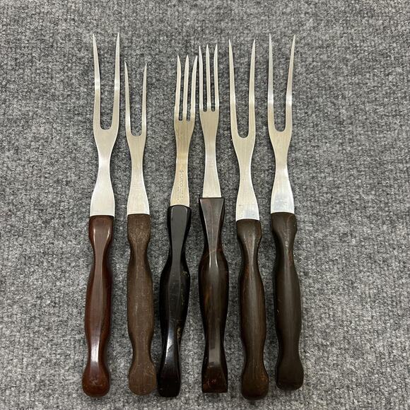 Cutco Serving Fork Lot 6 USA 1726 1027 Carving Roast BBQ Brown Handles - Picture 1 of 15